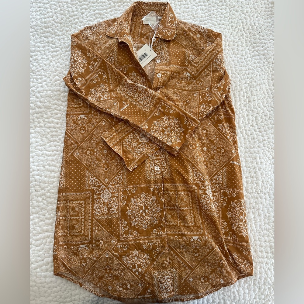 Julia Amory Husband Shirt in Tobacco Diamond Bandana